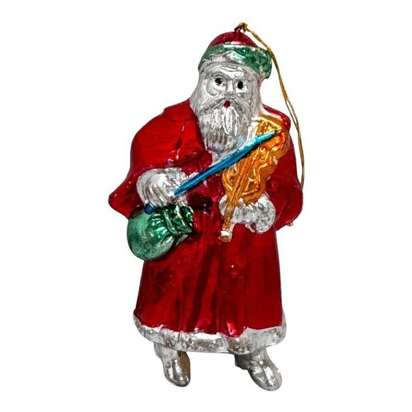 Vintage Santa Claus Playing The Vilolin Christmas Ornament Retro Toy Sack 4" - Picture 1 of 5